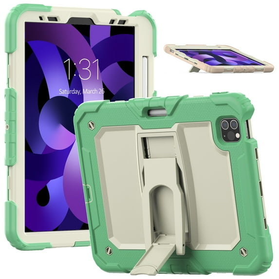 Rugged Case For iPad Pro 11 2022/2021/2020/2018 – 3-Layer Protection Shockproof Stand Cover with Screen Protector, Adjustable Stand, Shoulder Strap, & Pencil Holder -- Green