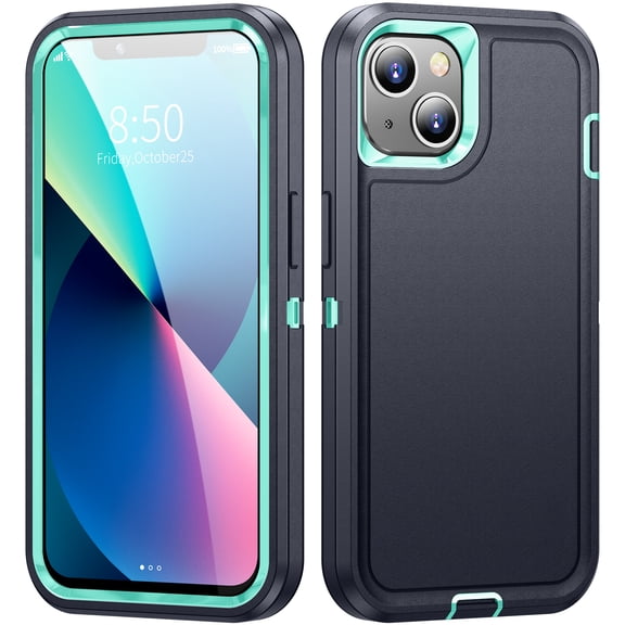 Rugged Case for iPhone 11, Heavy Duty Hybrid PC + TPU Military Grade Shockproof Cover, Non-Slip Strip Lens Protection Soft Rubber Lining Case for iPhone 11 6.1 inch,Navy + Mint