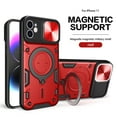 thumbnail image 1 of Rugged Case for iPhone 12 Heavy Duty Case with Hidden Bracket Camera Lens Sliding Cover, Military Grade Magnetic Car Mount Holder Shockproof Lens Protection Case for iPhone 12, Red, 1 of 11