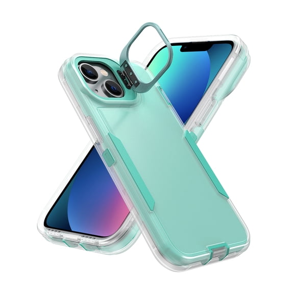 Rugged Case For iPhone 15 Case, Military Grade Drop Tested Heavy Duty Kickstand Shockproof Protective Phone Cover with Matte Finish Dual Layer Hybrid Hard PC & Soft TPU Bumper,Cyan