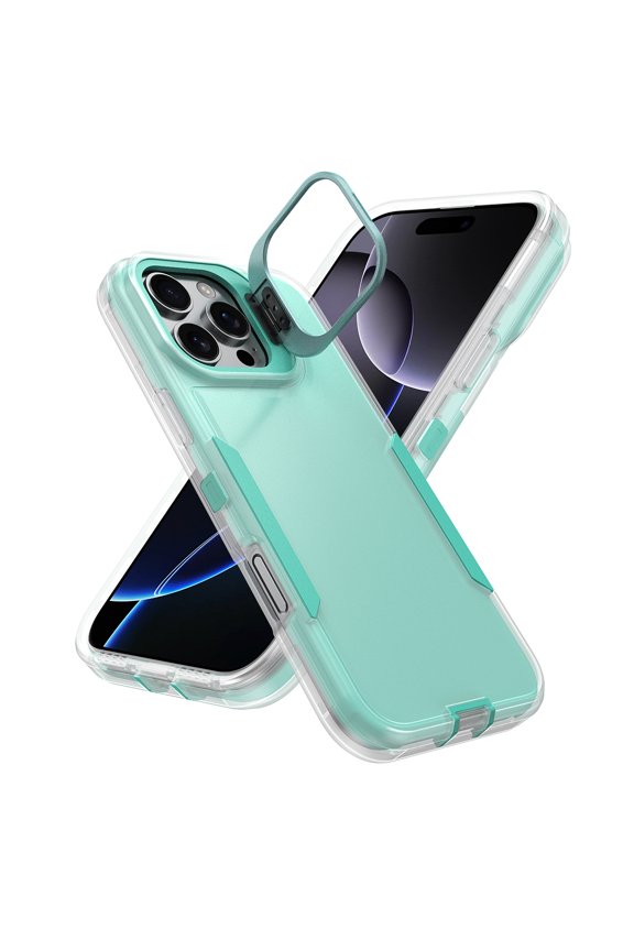 Rugged Case For iPhone 16 Pro Case, Military Grade Drop Tested Heavy Duty Kickstand Shockproof Protective Phone Cover with Matte Finish Dual Layer Hybrid Hard PC & Soft TPU Bumper,Cyan