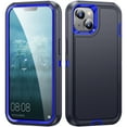 thumbnail image 1 of Rugged Case for iPhone XR, Heavy Duty Hybrid Triple-Layers Military Grade Shockproof Cover, Non-Slip Strip Camera Lens Protection Soft Rubber Lining Case for iPhone XR, Black+Blue, 1 of 8