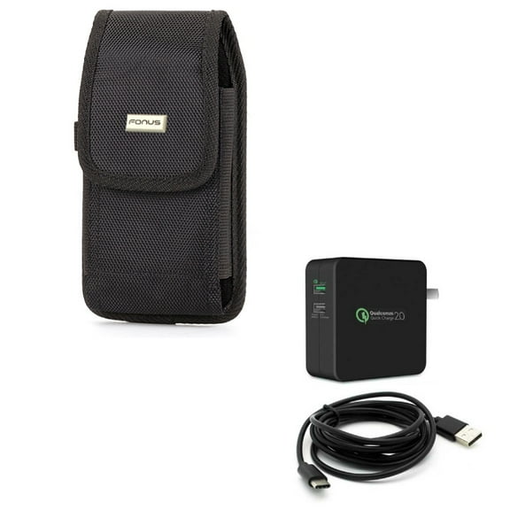 Rugged Case w 30W 2-Port Adaptive Fast Home USB Charger 6ft Type-C Cable X7Y for Alcatel PulseMix, Idol 5S 5 - ASUS Zenfone V Live - Blackberry KEYone - Google Pixel 3 2 - HTC 10, U11 Life