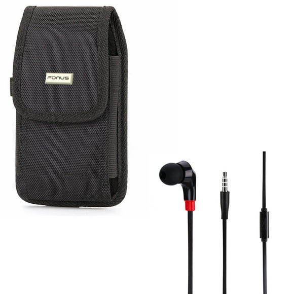 Rugged Case w Flat Wired Headset MONO Hands-free Earphone w Mic D5P for Motorola Moto E4 PLUS G6 Play E5 - Nokia 6, 2 V, 3.1 Plus - OnePlus One, 5, 5T, 6 - RED Hydrogen One