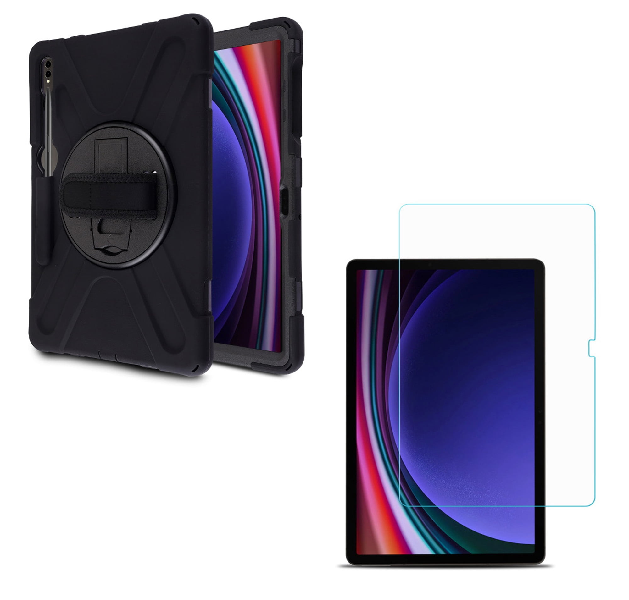 Rugged Case with Kickstand & Tempered Glass Protector for Samsung Galaxy Tab S9/S10+ 12.4" – Shockproof Cover + Screen Guard Combo, Black