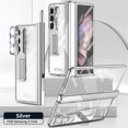 thumbnail image 1 of Rugged Clear Case for Samsung Galaxy Z Fold 3 with Magnetic Hinge Protection Built-in Screen Protector, with Stylus Hidden Kickstand Lens Protection Plating Shockproof Luxury Case,Silver, 1 of 7