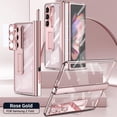 thumbnail image 1 of Rugged Clear Case for Samsung Galaxy Z Fold 4 with Magnetic Hinge Protection Built-in Screen Protector, with Stylus Hidden Kickstand Lens Protection Plating Shockproof Luxury Case,Rosegold, 1 of 7