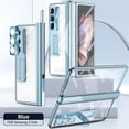 thumbnail image 1 of Rugged Clear Case for Samsung Galaxy Z Fold 4 with Magnetic Hinge Protection Built-in Screen Protector, with Stylus Hidden Kickstand Lens Protection Plating Shockproof Luxury Case,Blue, 1 of 7