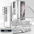 thumbnail image 1 of Rugged Clear Case for Samsung Galaxy Z Fold 4 with Magnetic Hinge Protection Built-in Screen Protector, with Stylus Hidden Kickstand Lens Protection Plating Shockproof Luxury Case,Silver, 1 of 7