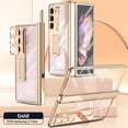 thumbnail image 1 of Rugged Clear Case for Samsung Galaxy Z Fold 5 with Magnetic Hinge Protection Built-in Screen Protector, with Stylus Hidden Kickstand Lens Protection Plating Shockproof Luxury Case,Gold, 1 of 7