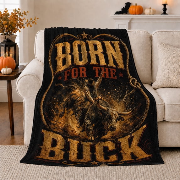 Rugged Cowboy Rides Bucking Bull Western, Festive Holiday Scene, Warm Flannel Blanket for Living Room and Reading Nook, Art Lovers Christmas Gift, Festive Home Decor