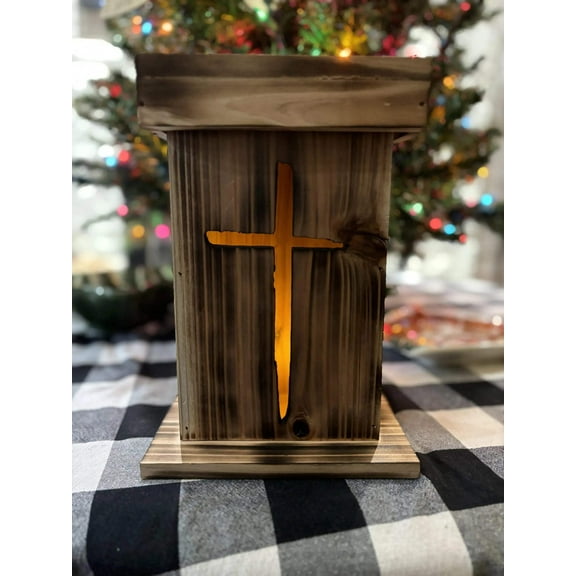 Rugged Cross Lantern - Burnt Finish