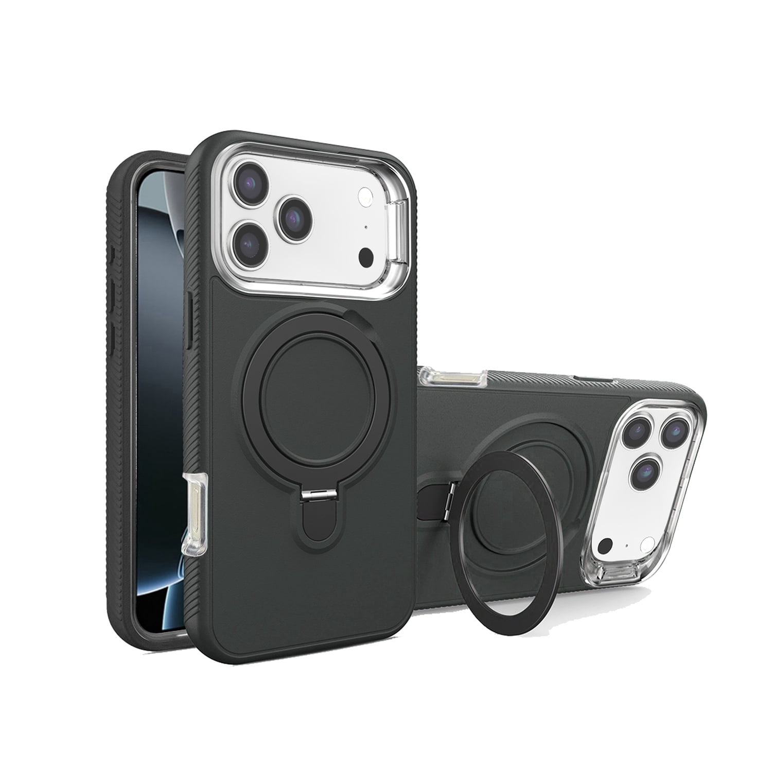 Rugged Defender Case with Hands-Free Stand Support for iPhone 17 Pro Max - Black