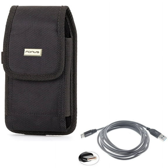 Rugged Durable Canvas Case Belt Holster w Mesh Braided Gray 6ft Long Type-C Cable Rapid Charger Sync USB Wire G9D for Coolpad Legacy - Google Pixel XL 3a XL 3 XL 2 XL - HTC Bolt, U11