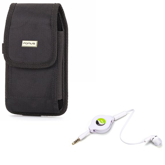 Rugged Durable Canvas Case w Retractable Headset MONO Hands-free Earphone Mic N4K for ASUS ZenFone Max Plus M1, ROG Phone, AR 5z 5Q 4 Pro 2 - Blackberry Motion - BLU Vivo XL4, Pure View