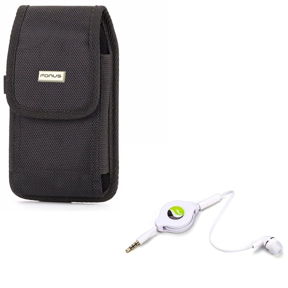 Rugged Durable Canvas Case w Retractable Headset MONO Hands-free Earphone Mic V1A for Acer Liquid Jade Primo - Alcatel 7, Jitterbug Smart, Idol 4S 3, Hero 2+ - iPhone 6S Plus 6 Plus