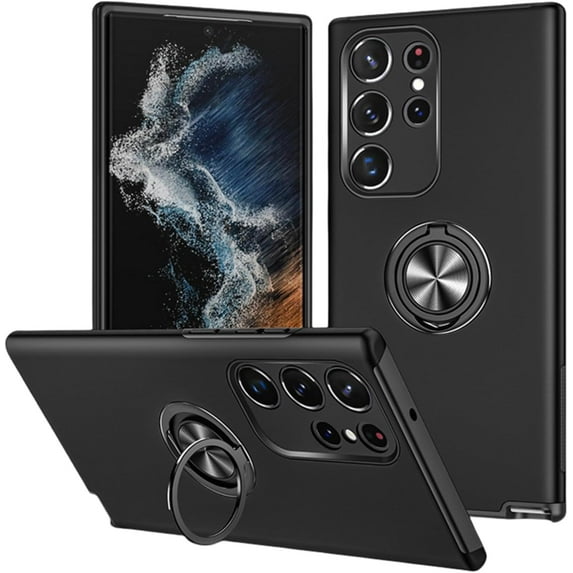 Rugged Durable TPU + PC Phone Case for Samsung Galaxy A13 A23 A33 A53 A73 4G 5G Camera Protection Hidden Finger Ring Holder Back Cover Black