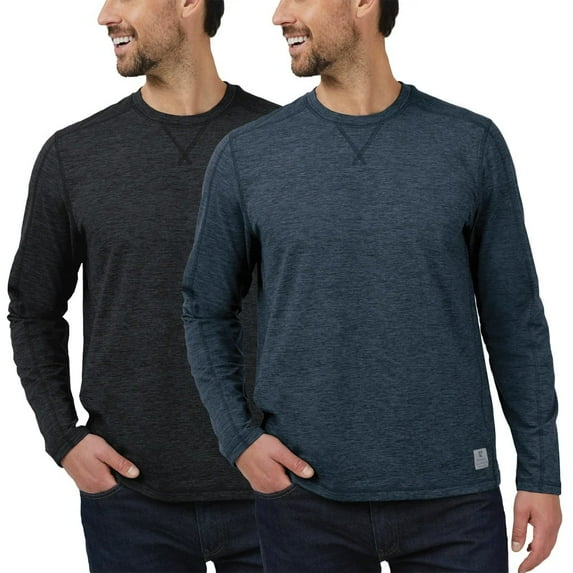 Rugged Elements Men's 2 Pack Sueded Long Sleeve Crew Tee Shirts (US, Alpha, Small, Regular, Regular, Black (Black/Blue))