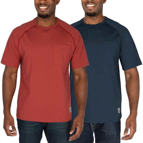 Rugged Elements Men's 2-Pack Cotton Blend Work Tee Shirts - Red & Navy - New