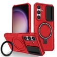 thumbnail image 1 of Rugged Hard Back Cover for Samsung Galaxy S24+, Raised Camera Slider Protection, Rotatable Kickstand, Wireless Charging Case - Red, 1 of 8