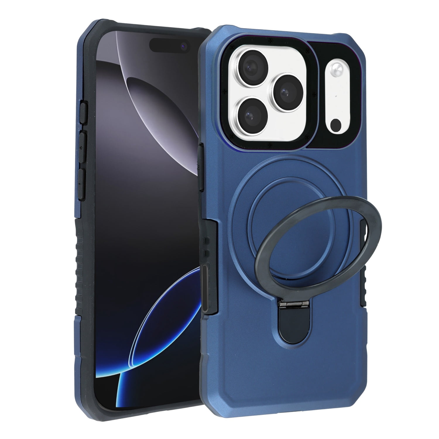 Rugged Hard PC Ring Stand Case for iPhone 17 Pro Max - Blue