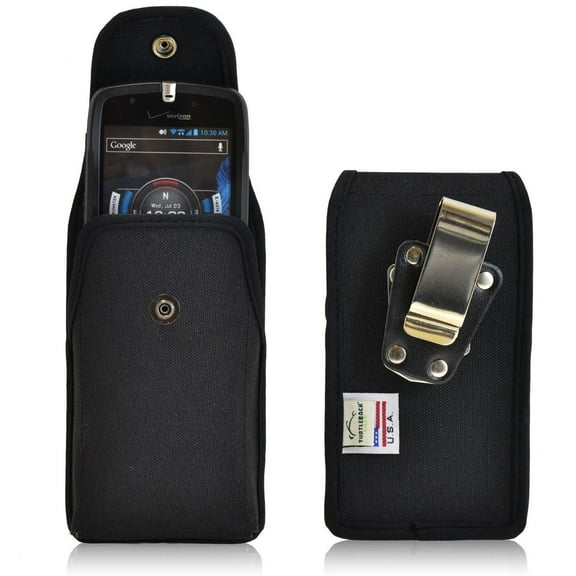 Rugged Heavy Duty Ballistic Nylon Snap Closure Case Vertical for iPhone 11 (will Not fit the Pro Models) with a Otterbox Defender cover on it.