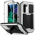 thumbnail image 1 of Rugged Heavy Duty Case for Samsung Galaxy S23 Plus, Triple-Layer Armor Military Grade Shockproof Kickstand Cover with Screen Protector Camera Lens Sliding Metal Frame Dustproof Protective Case,Silver, 1 of 7
