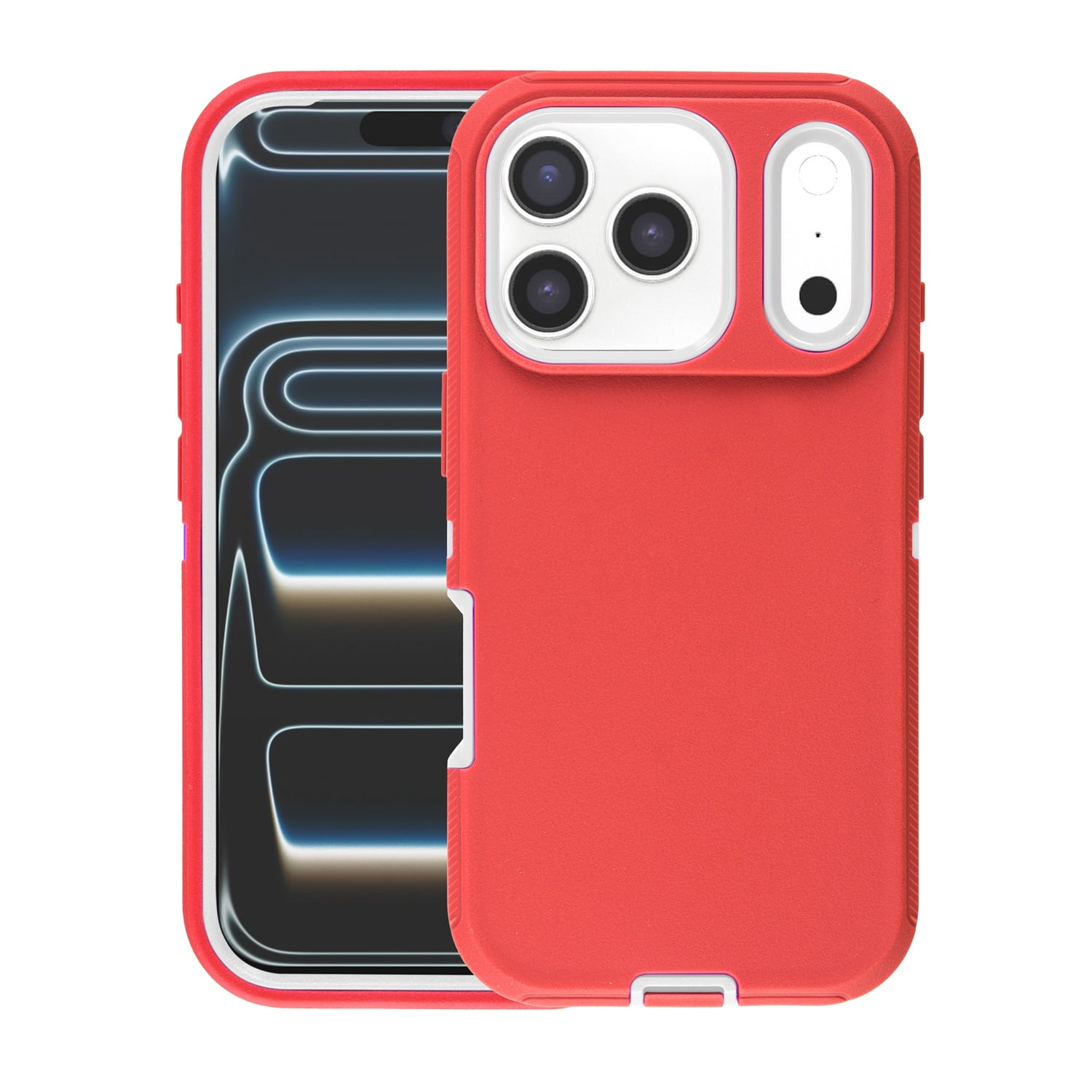 Rugged Hybrid Armor Case for iPhone 17 Pro Max - Red and White