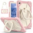 thumbnail image 1 of Rugged Hybrid Case For Samsung Galaxy Tab A9 8.7" SM-X110/X115/X117 tablet, with Built-in Kickstand 360° Rotating Handstrap Crossbody Shoulder Strap Shockproof Heavy Duty Case, Rose Gold+Beige, 1 of 8