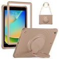 thumbnail image 1 of Rugged Kid Proof Case for iPad 9th/8th/7th Generation, Heavy Duty Protection Shockproof 360° Swivel Ring Stand Handle Case Cover with Shoulder Strap for iPad 10.2 2021/2020/2019, Latte, 1 of 21