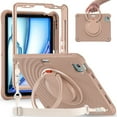 thumbnail image 1 of Rugged Kid Proof Case for iPad Air 11 Inch 2024, Heavy Duty Protection Shockproof 360° Swivel Ring Stand Handle Case Cover with Shoulder Strap for iPad Air 11 Inch 2024, Latte, 1 of 18