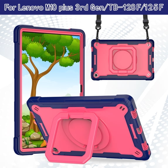 Rugged Kids Case for Lenovo Tab M10 Plus 3rd Gen 10.6 inch (2022), Heavy Duty Shockproof 360°Swivel Ring Stand Handle Case Cover for Lenovo Tab M10 Plus 3rd Gen 10.6 inch (2022), O-navy+rose