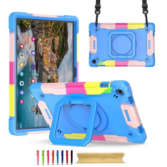 Rugged Kids Case for Samsung Galaxy Tab A9+ 11.0" 2023 SM-X210 / SM-X215 / SM-X216, Heavy Duty Shockproof 360°Swivel Ring Stand Handle Case Cover for Samsung Galaxy Tab A9+, Colorful/Blue