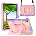 thumbnail image 1 of Rugged Kids Case for iPad mini 6th Gen 8.3" 2021, Heavy Duty Shockproof 360°Swivel Ring Stand Handle Case Cover for iPad mini 6th Gen 8.3" 2021, Pink+Purple, 1 of 8