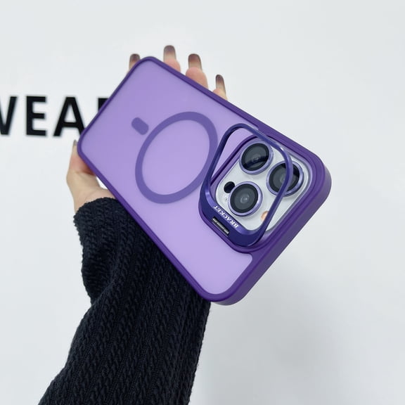 Rugged Magnetic Case for Apple iPhone 13, Compatible with Magsafe Slim Fit [with Camera Lens Screen Protector] Bumper Shockproof Anti-Scratch Camera Kickstand Phone Case for Women Men, Purple