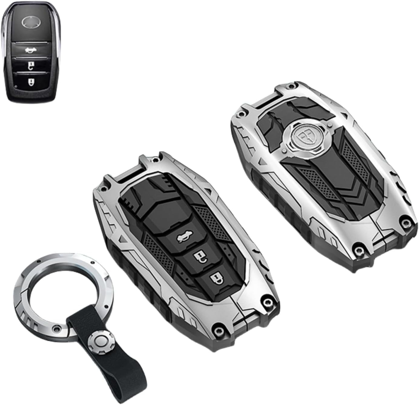 Ring Fob Rugged Rugged Metal 4-Button Key Fob Cover with Key Ring for Toyota 2019-2024 ...