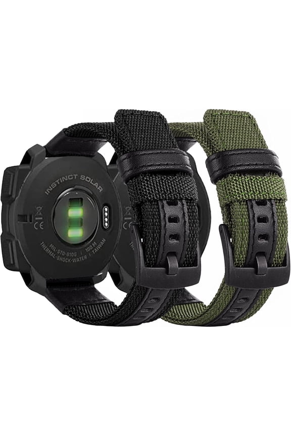 Rugged Nylon with Leather Bands Compatible with Garmin Instinct/Instinct 2 Solar, 22mm Sport Military Wristband for Garmin Instinct Tactical/Solar/Tide/Esports