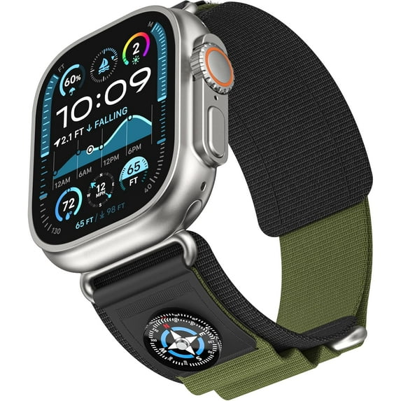Rugged Nylon Loop Strap Compatible with Apple Watch Ultra 2 Band 49mm 46mm 45mm 44mm Band,Outdoor Sports Compass Nylon Sports Bands with Woven Design for iWatch Ultra Series 10 9 8 7 SE 6 5 4