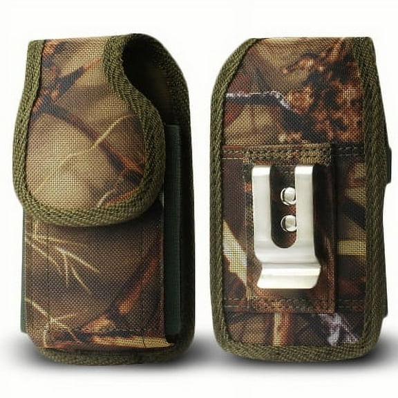 Rugged Nylon Pouch with Belt Clip loop For Samsung Galaxy Fold with Otterbox Defender / Lifeproof / Battery Case On - Camo