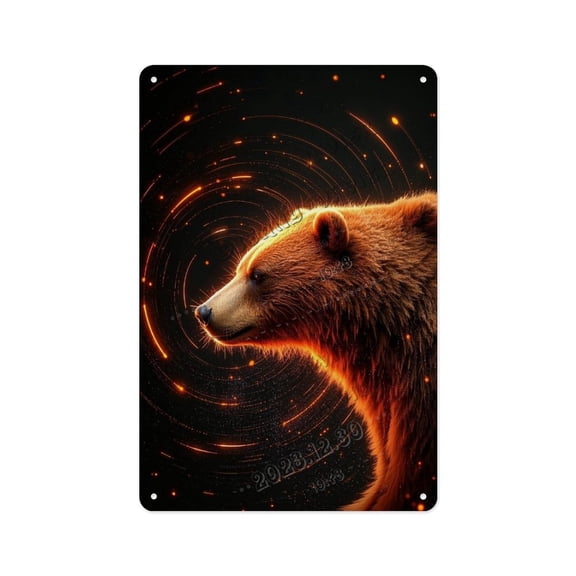 Rugged Outdoor Bear Tin Sign 12x16 Unique Vintage Aluminum Novelty Sign with Black Background for Log Cabins, Man Caves, or Hunting Retreats