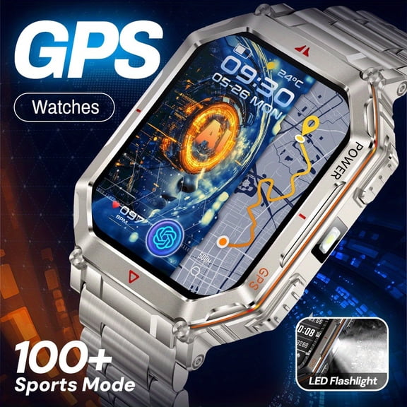 Rugged Outdoor Smartwatch, All-Metal Body, Built-in GPS, IPX8 Waterproof, Compass, 100+ Sports Modes, iPhone & Android Compatible