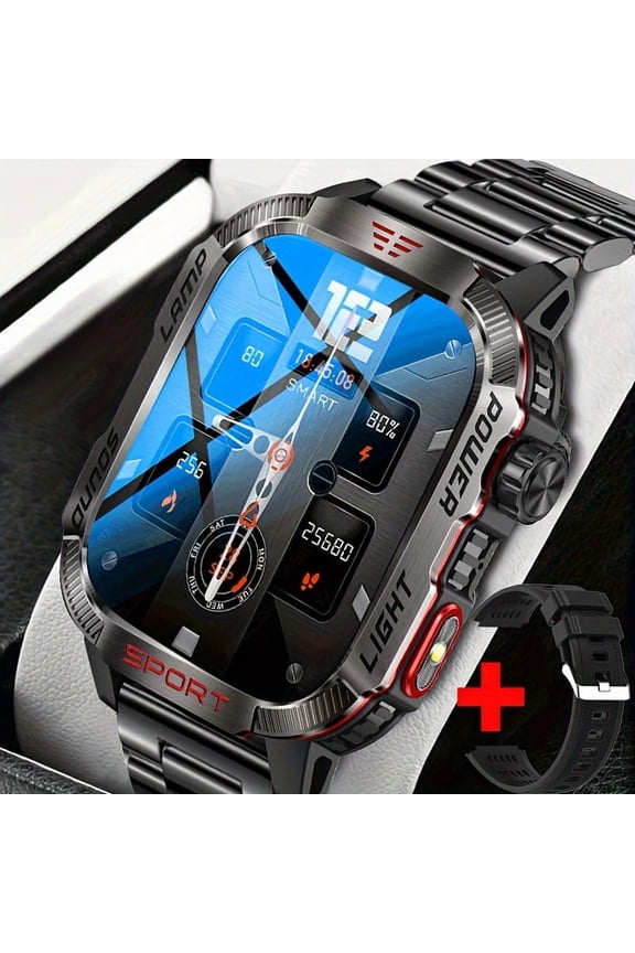 Rugged Outdoor Smartwatch | For iPhone & Android, Wireless Call, LED Flashlight, Fitness, Battery