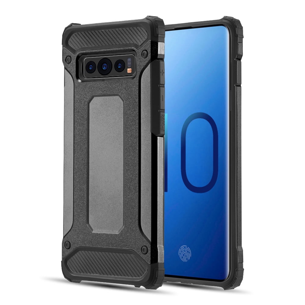 Rugged Performance Dual Layer Hybrid Case for Galaxy S10 (Black) - Ultra Lightweight Heavy Duty Armor Protector w/ Port Covers, Bumper Corner Protection, Shock Absorption, Raised Lip Guard