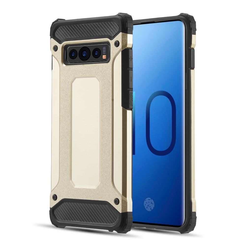 Rugged Performance Dual Layer Hybrid Case for Galaxy S10 Plus (Gold) - Ultra Lightweight Heavy Duty Armor Protector w/ Port Covers, Bumper Corner Protection, Shock Absorption, Raised Lip Guard