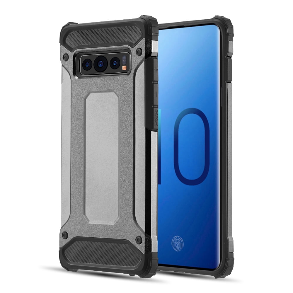 Rugged Performance Dual Layer Hybrid Case for Galaxy S10 Plus (Gray) - Ultra Lightweight Heavy Duty Armor Protector w/ Port Covers, Bumper Corner Protection, Shock Absorption, Raised Lip Guard