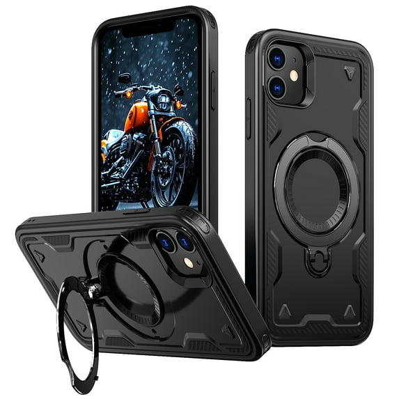Rugged Phone Case for Apple iPhone 12 Pro / 12 6.1", Military Grade Shockproof iPhone 12 Pro / iPhone 12 Case with Ring Holder, Kickstand, TPU & PC Shell Compatible with MagSafe, Black