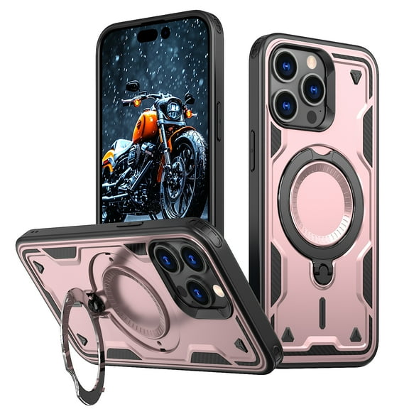 Rugged Phone Case for Apple iPhone 12 Pro Max, Military Grade Shockproof iPhone 12 Pro Max Case with Ring Holder, Kickstand, TPU & PC Shell MagSafe Compatible iPhone 12 Pro Max Cover, Rosegold