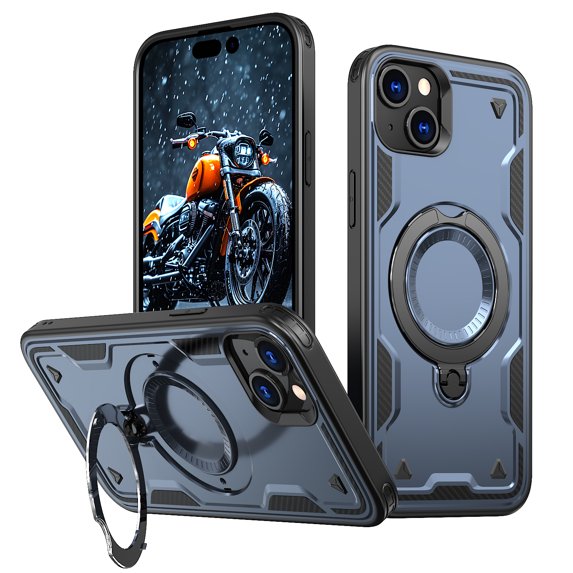 Rugged Phone Case for Apple iPhone 14, Military Grade Shockproof iPhone 14 Case with Ring Holder, Kickstand, TPU & PC Shell MagSafe Compatible iPhone 14 Cover, Blue