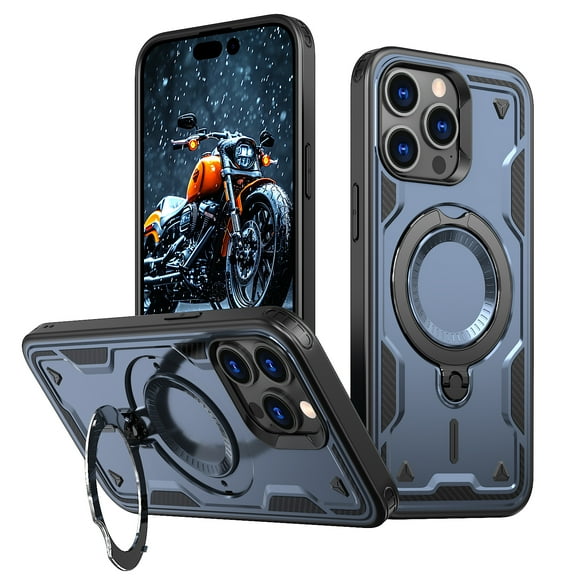Rugged Phone Case for Apple iPhone 14 Pro Max, Military Grade Shockproof iPhone 14 Pro Max Case with Ring Holder, Kickstand, TPU & PC Shell MagSafe Compatible iPhone 14 Pro Max Cover, Blue