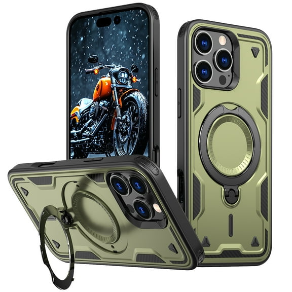 Rugged Phone Case for Apple iPhone 16 Pro Max, Military Grade Shockproof iPhone 16 Pro Max Case with Ring Holder, Kickstand, TPU & PC Shell MagSafe Compatible iPhone 16 Pro Max Cover, Olivegreen